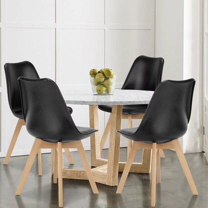 PU Leather Dining Chairs Set of 4 Wooden Legs Lounge Chair for Home Kitchen Comfortable Sponge Cushion Living Room Chair