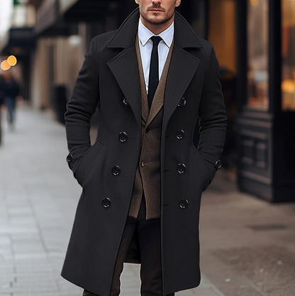 Perfect Stylish Winter Casual or Business Fall Winter Men Woolen Coat Double Breasted Long