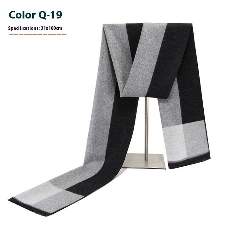 New Men's Winter Warm Cashmere-like Striped Business Scarf For Men