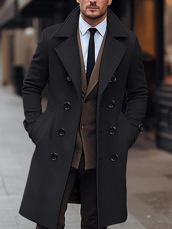 Perfect Stylish Winter Casual or Business Fall Winter Men Woolen Coat Double Breasted Long