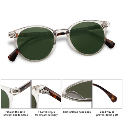 SOJOS Small Round Classic Polarized Sunglasses for Women Men Vintage Style UV400 Lens SJ2113 Clear/Green