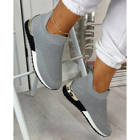 Shoes For Women New Elegant Elastic Slip-on Flat Shoes For Women Mesh Upper Breathable Sneakers Zapatillas Mujer