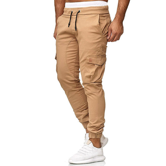 Casual pants men's multi pocket sports pants solid color running pants work pants