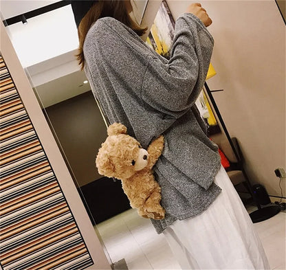 Teddy Bear Shoulder Bag Cute Smile Bear  Soft Plush Shoulder Bag