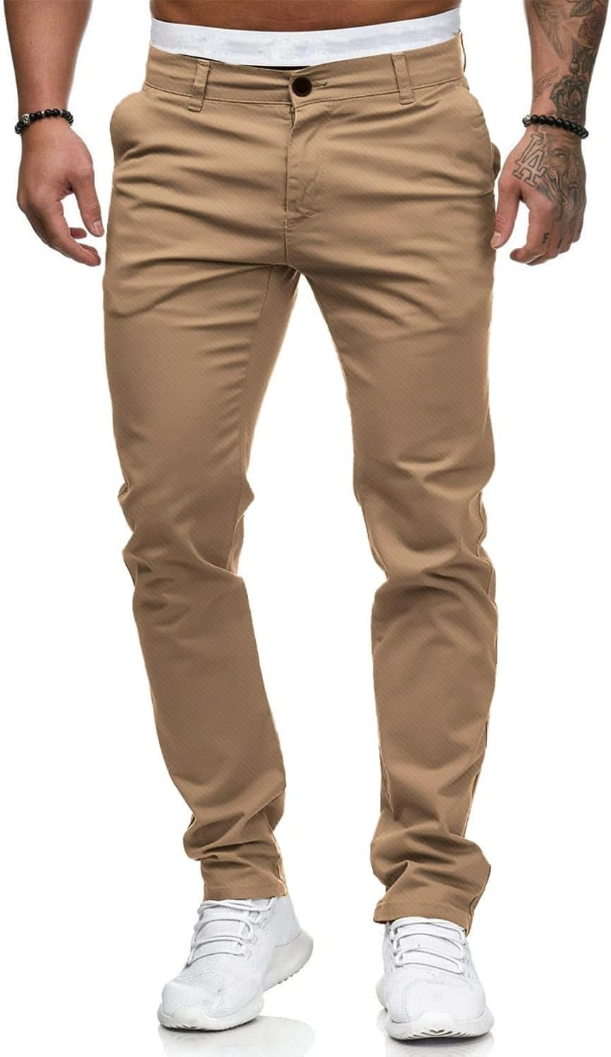 Men's Chinos Casual Dress Pants Slim Fit Skinny Stretch Flat-Front Lightweight Comfort Slacks