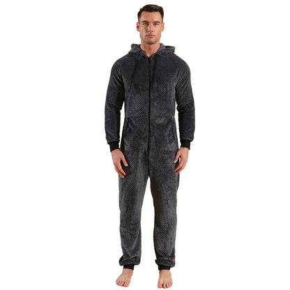 Men's hooded thick double-sided velvet camouflage jumpsuit home clothes pajamas