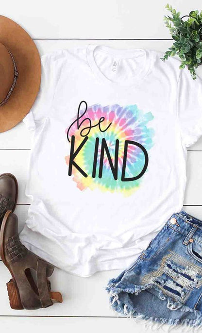 Women's Tie-Dye behind Be Kind graphic tee PLUS