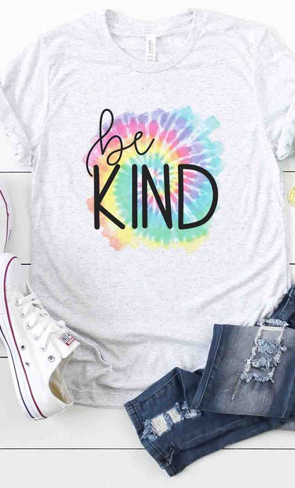 Women's Tie-Dye behind Be Kind graphic tee PLUS