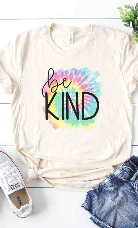 Women's Tie-Dye behind Be Kind graphic tee PLUS