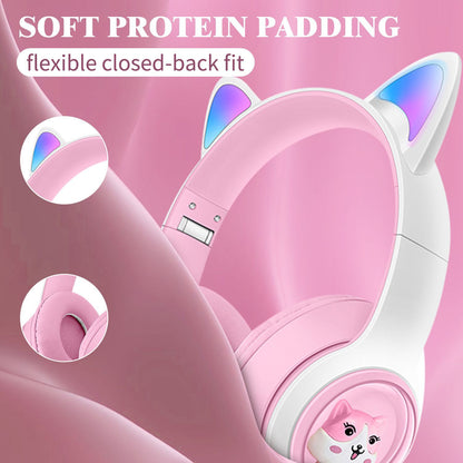 Luminous Cat's ears (Steamed cat-ear shaped bread) Head worn Bluetooth Headset Subwoofer Video Game Wireless Headset