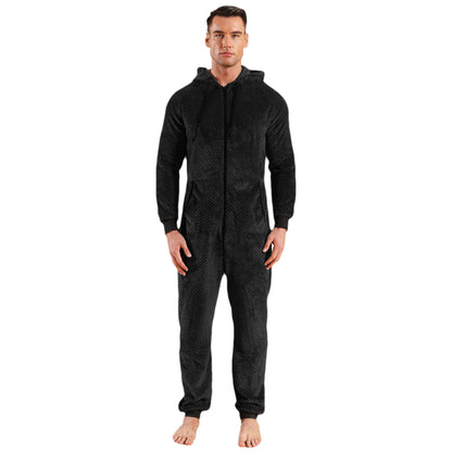 Men's hooded thick double-sided velvet camouflage jumpsuit home clothes pajamas