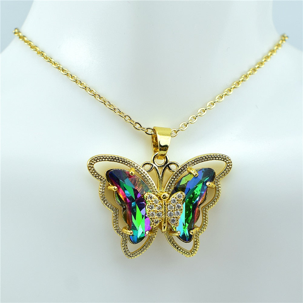 Crystal Glass Butterfly Necklace