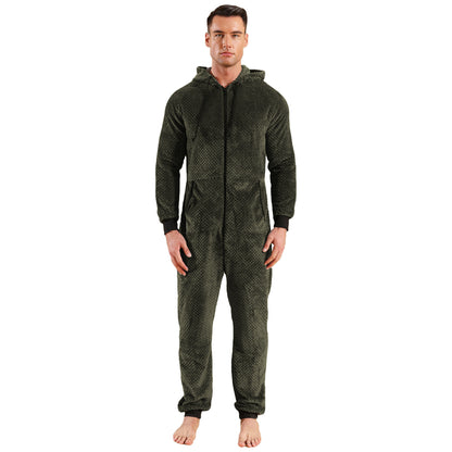 Men's hooded thick double-sided velvet camouflage jumpsuit home clothes pajamas