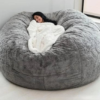 Giant Fur Bean Bag Cover Big Round Soft Fluffy Faux Fur BeanBag Lazy Sofa Bed Cover Living Room Furniture w/Fill