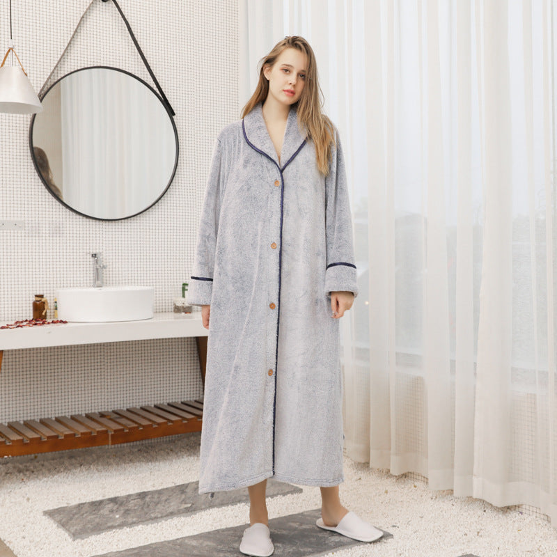 Pajamas for Couples -Men & Women  in winter, thickened and elongated couple button waistband, loose oversized nightgown, men's bathrobe for spring and autumn