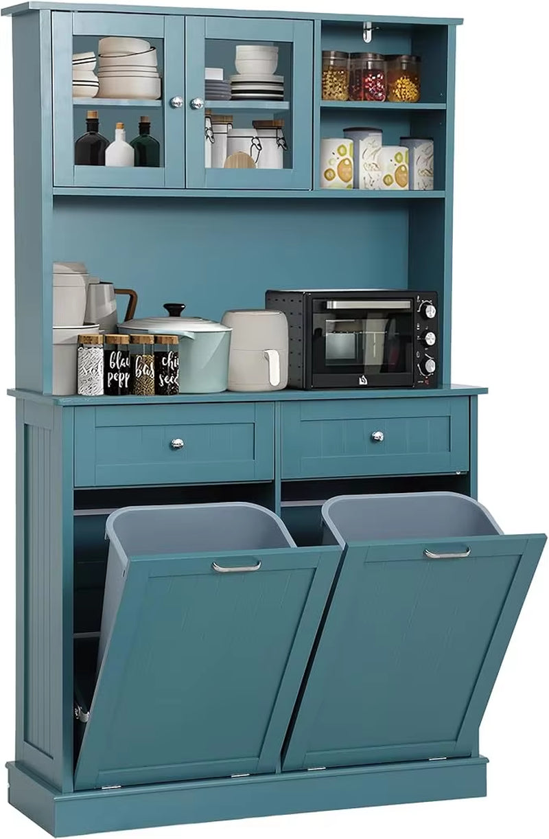 Kitchen Pantry Storage Cabinet, Microwave Cabinet with Tilt Out Trash Cabinet,Tall Pantry Cabinet Cupboard, Freestanding Kitchen