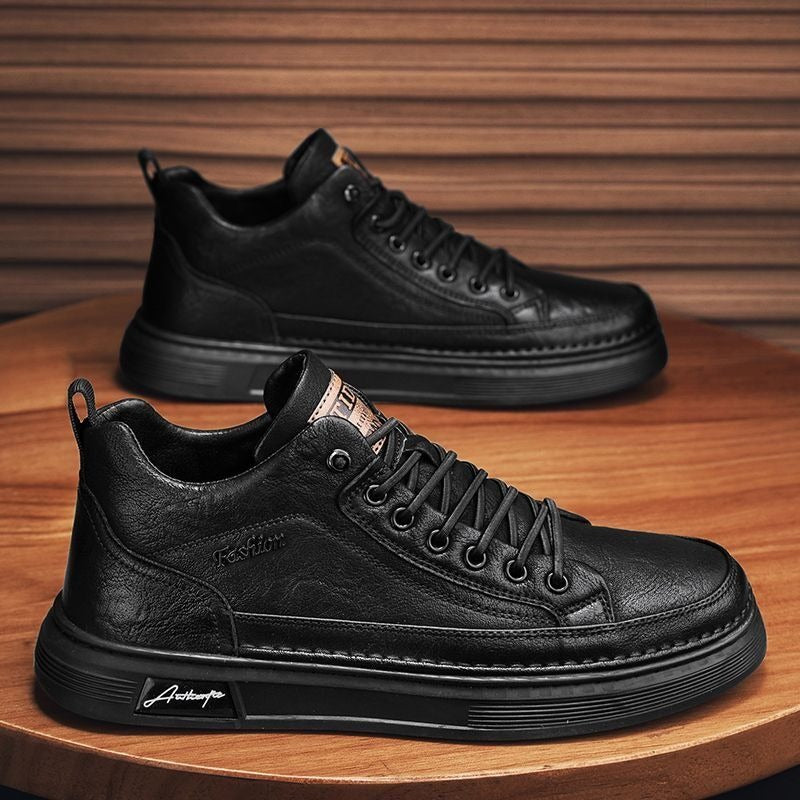 Breathable and waterproof Korean style shoes for men, trendy and versatile black leather shoes, sports and casual board shoes