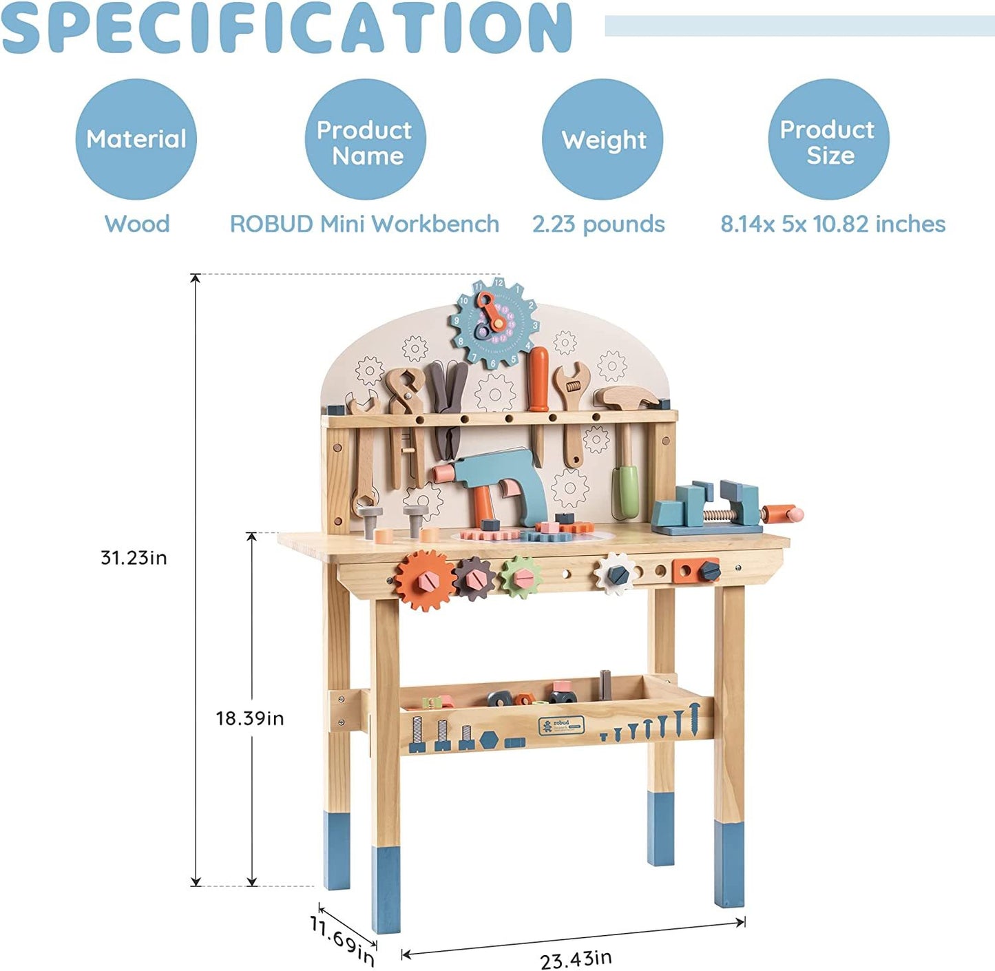 Play Workbench Play Set Toddlers Kids Pretend Tool Bench Toy Workshop Toys