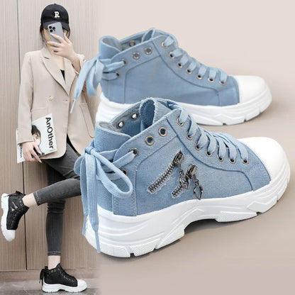 New Canvas High-top Women Shoes Breathable Denim Sneakers Women Summer Thick Bottom Heightening Sports Casual Shoes