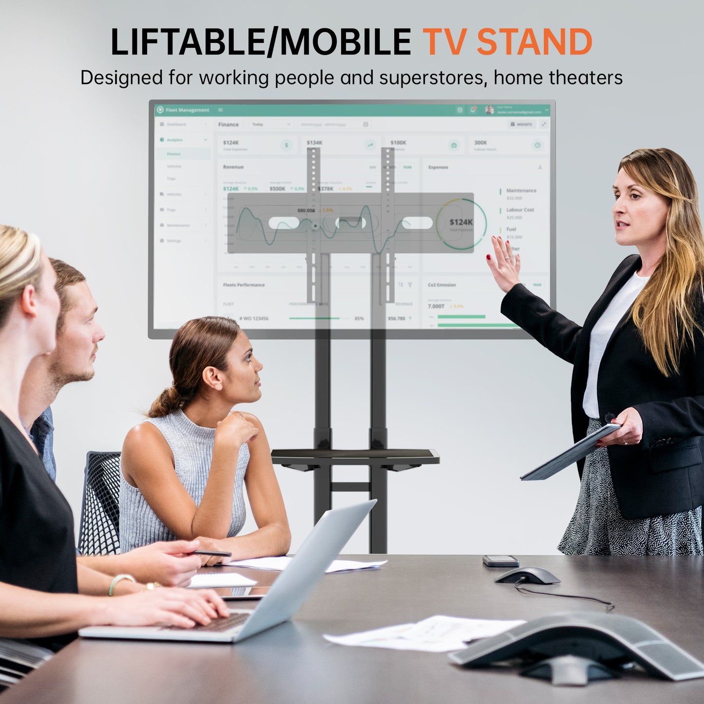 FANCO Universal Rotating TV Stand, suitable for 32-80 inch TVs, adjustable tilt height, maximum VESA 600x400mm (black)