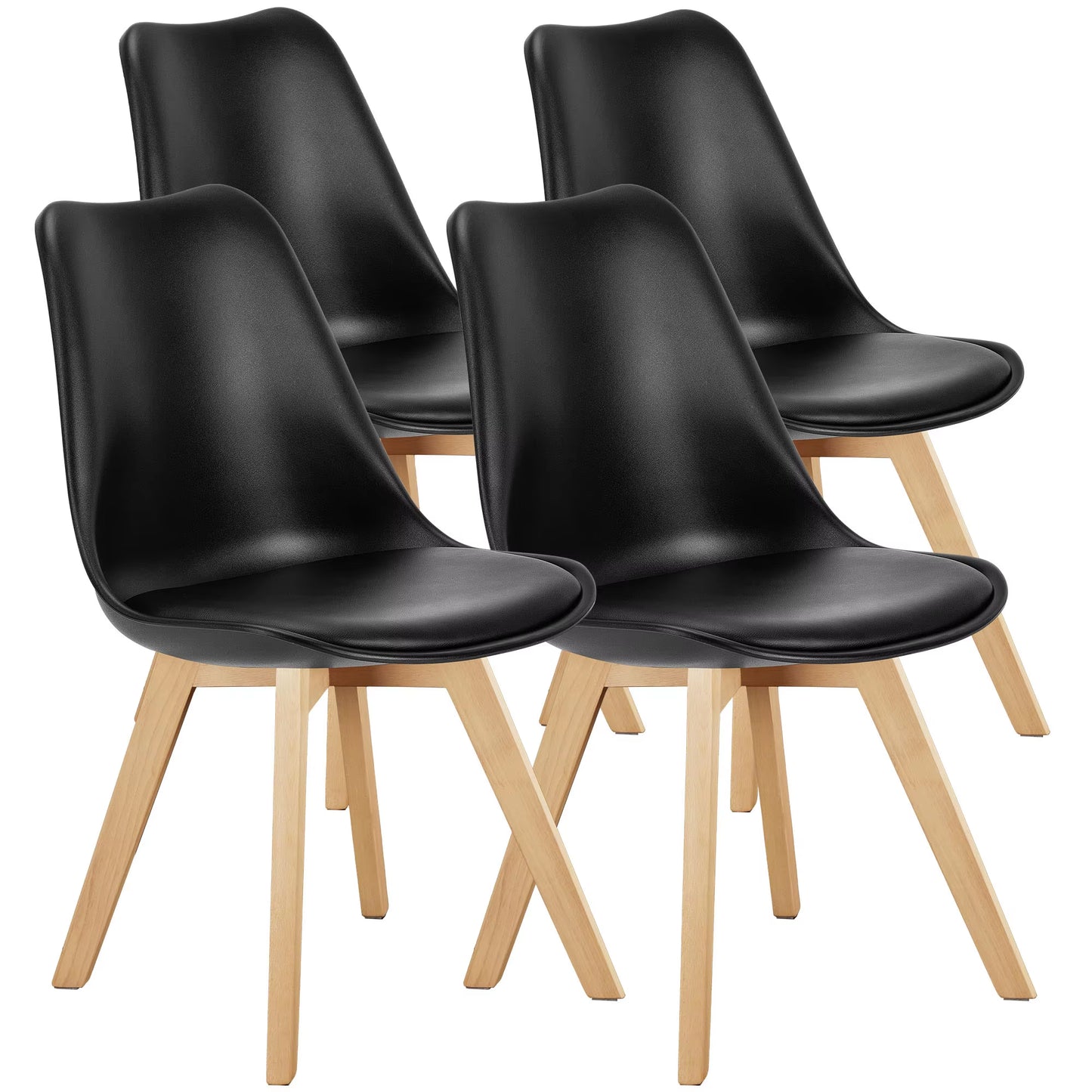 PU Leather Dining Chairs Set of 4 Wooden Legs Lounge Chair for Home Kitchen Comfortable Sponge Cushion Living Room Chair