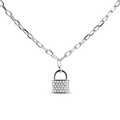 Necklace - Diamond Lock .925 Sterling Silver 1/4 Cttw Diamond Lock Pendant Necklace with Paperclip Chain (H-I Color, SI2-I1 Clarity)