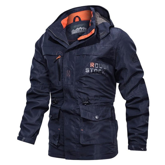 Cross-border jacket men's mid-length casual outdoor hooded plus size jacket men's jacket