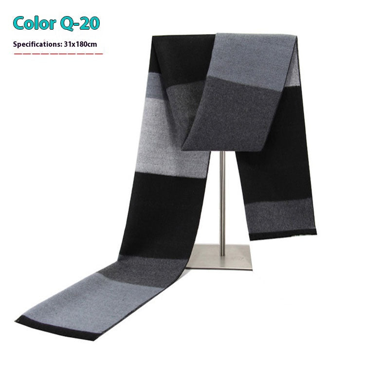 New Men's Winter Warm Cashmere-like Striped Business Scarf For Men