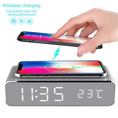 Temperature gauge wireless charging multifunctional desktop time clock mirror LED digital display wireless