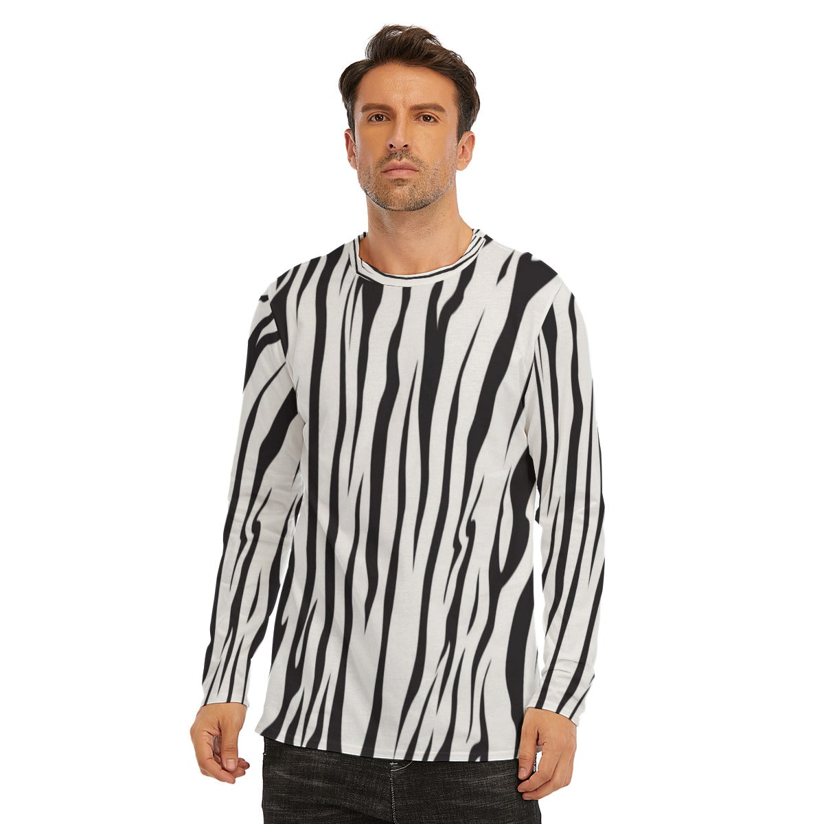 Men's Zebra Print Long Sleeve T-Shirt |  Cotton