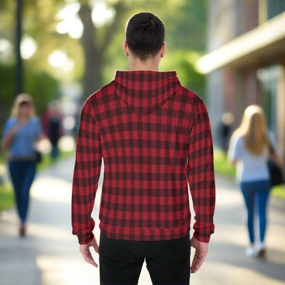 Men's Red & Black Checker Lumber Jack Design Thicken Pullover Hoodie