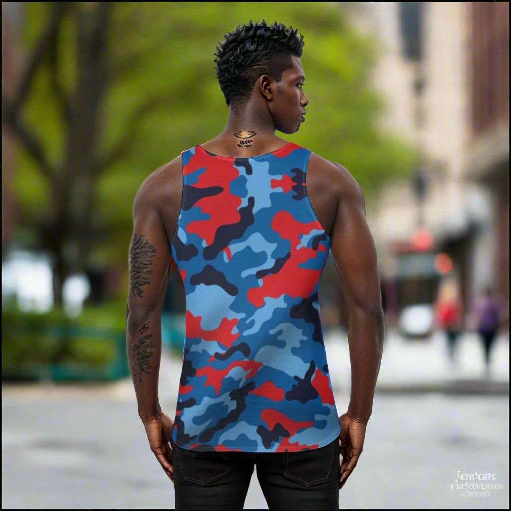 Men's Blue & Red Camo Tank Top