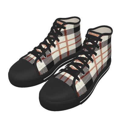 Men's Tan Plaid Design with Black Sole Canvas Shoes