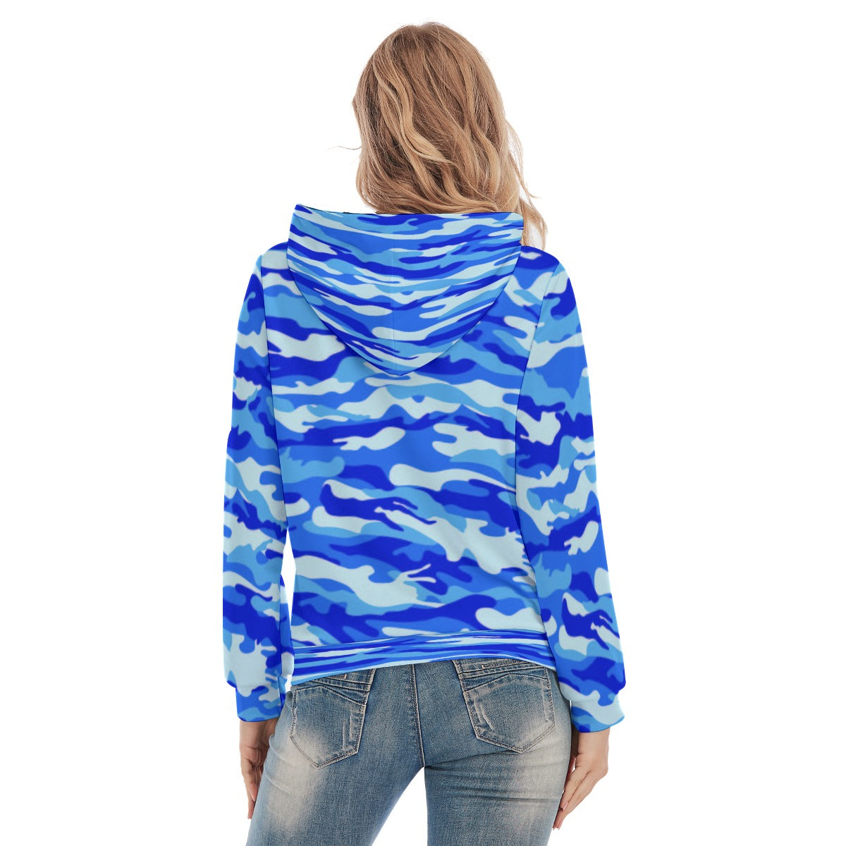 Women's Blue Camo Slim Pullover Hoodie