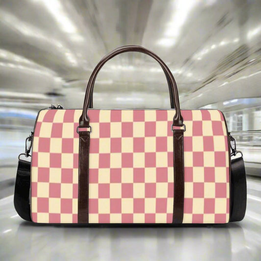 K & S Concepts Red & Tan Checker Designer Travel Duffle Bag