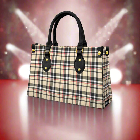 Women's Tan Plaid Designer Tote Bag With Black Handle-Exclusive Limited Edition/Design -Limited Stock Sold