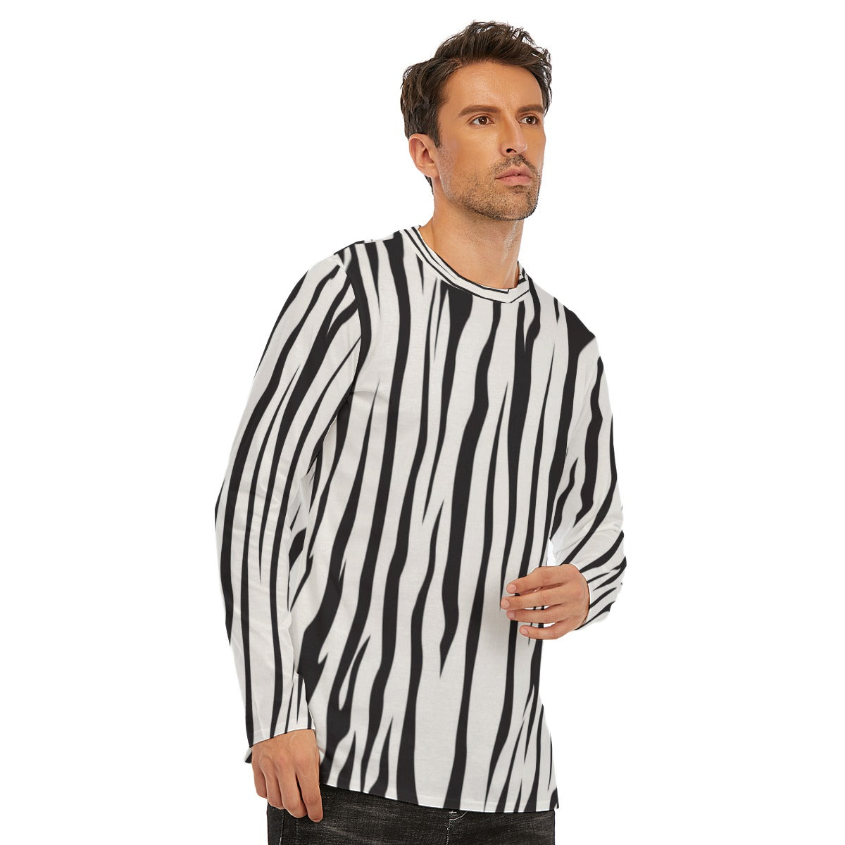 Men's Zebra Print Long Sleeve T-Shirt |  Cotton