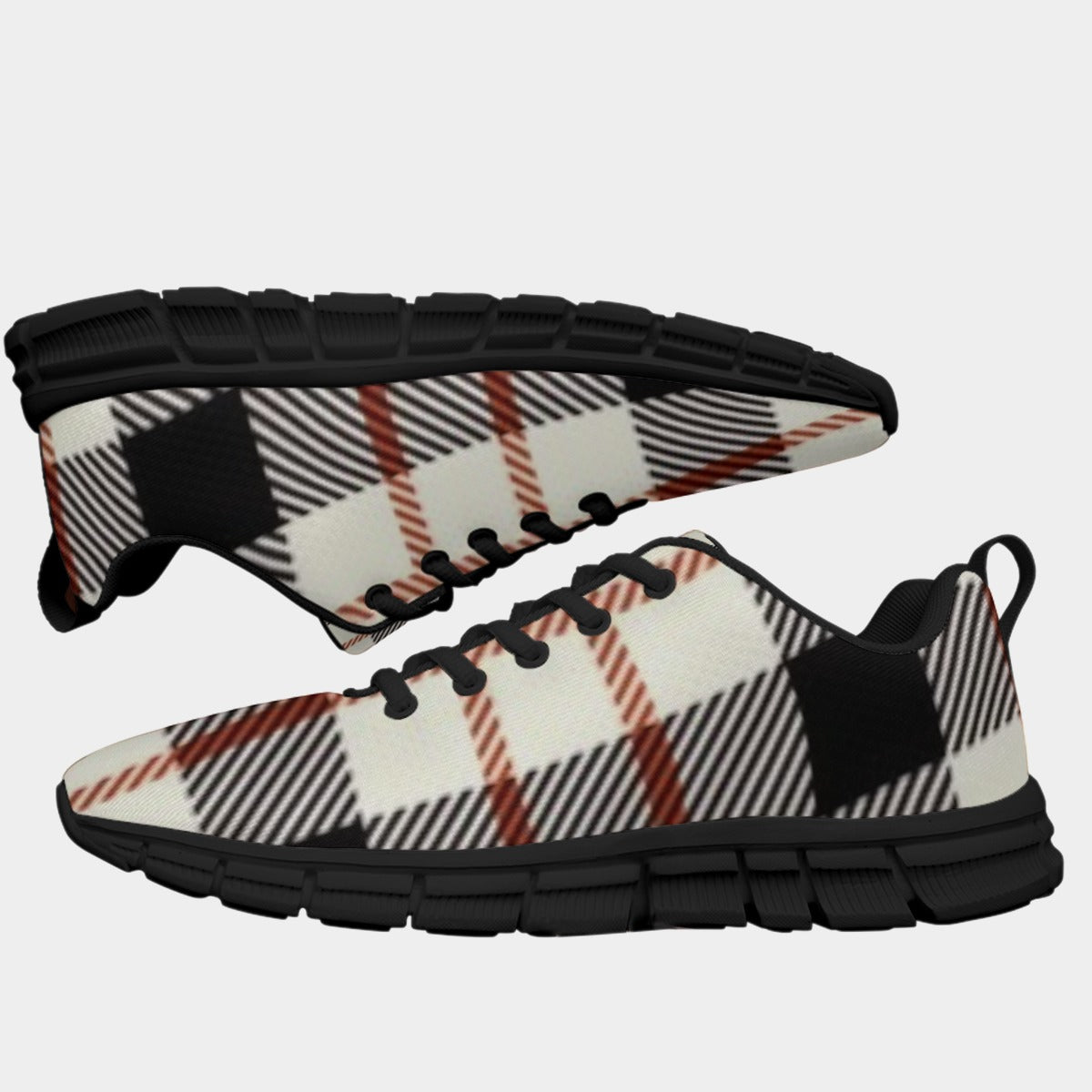 Men's Plaid Stripe Sports Shoes With Black Sole