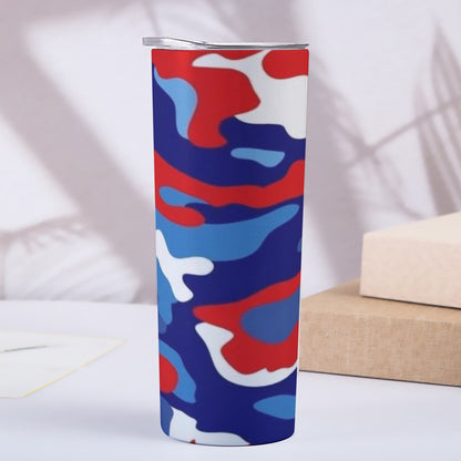 Skinny Red, White & Blue Camo Design Tumbler Stainless Steel with Lids 20OZ