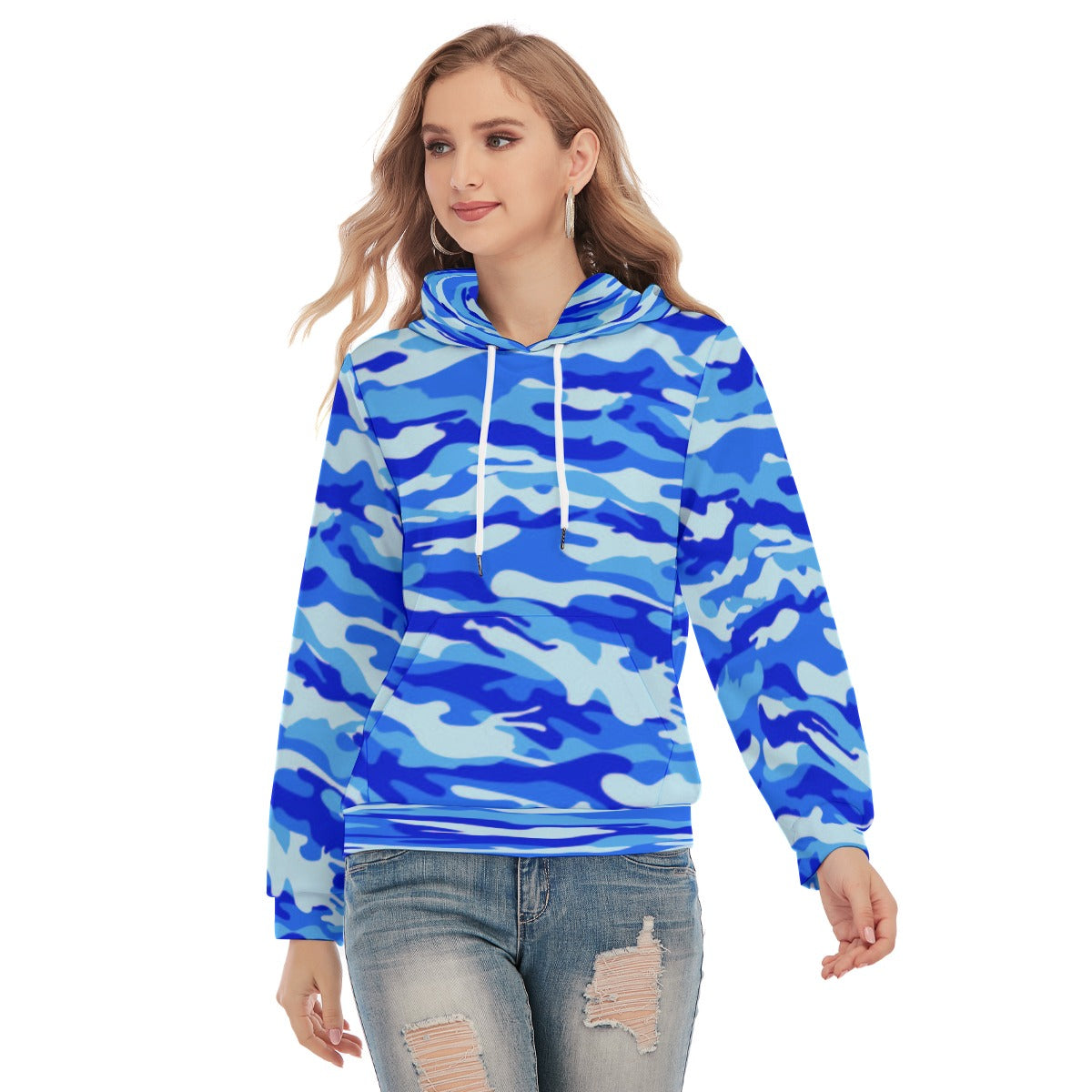 Women's Blue Camo Slim Pullover Hoodie