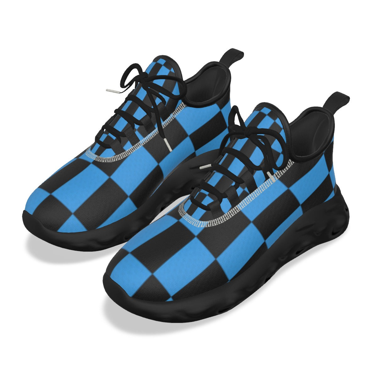 Men's Black & Blue Checker Design Light Sports Shoes