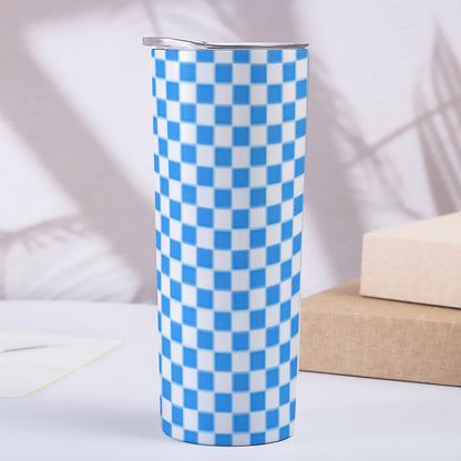 Skinny Blue & White Checkered Tumbler Stainless Steel with Lids 20OZ