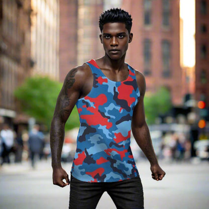 Men's Blue & Red Camo Tank Top