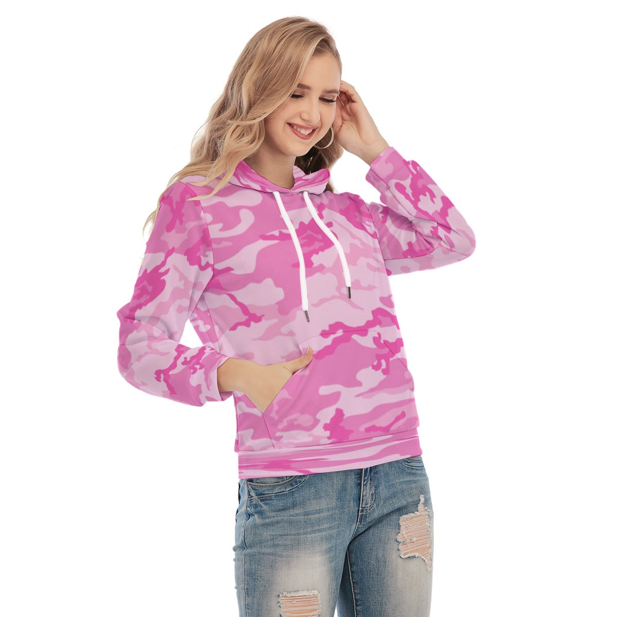 Women's Pink Camo Slim Pullover Hoodie