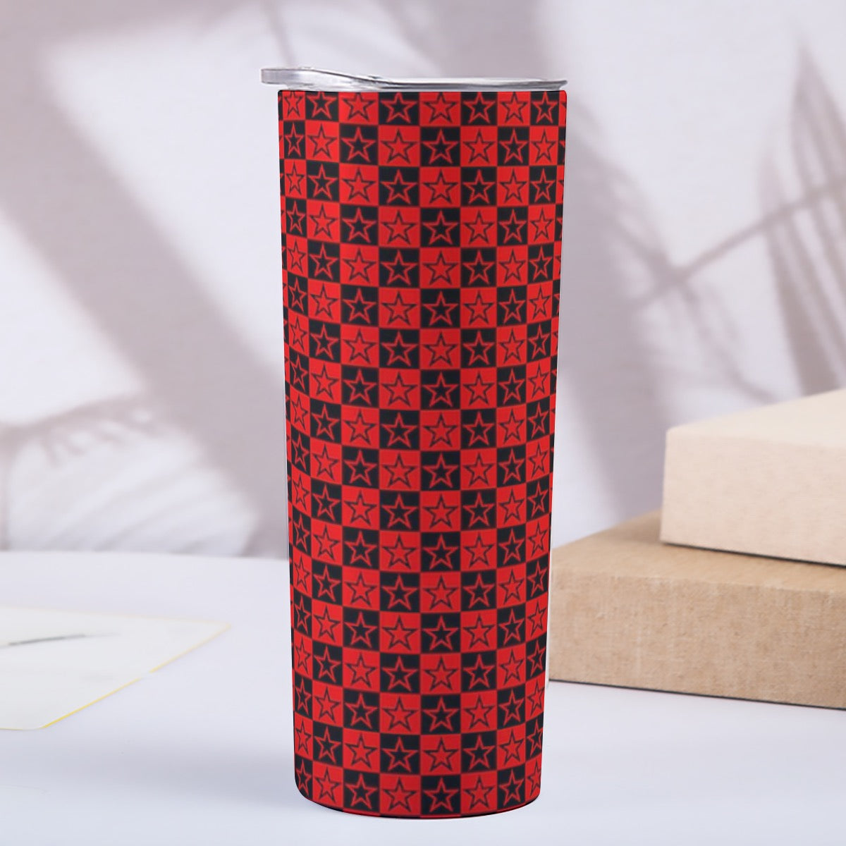 Skinny Red Checkered Tumbler Stainless Steel with Lids 20OZ