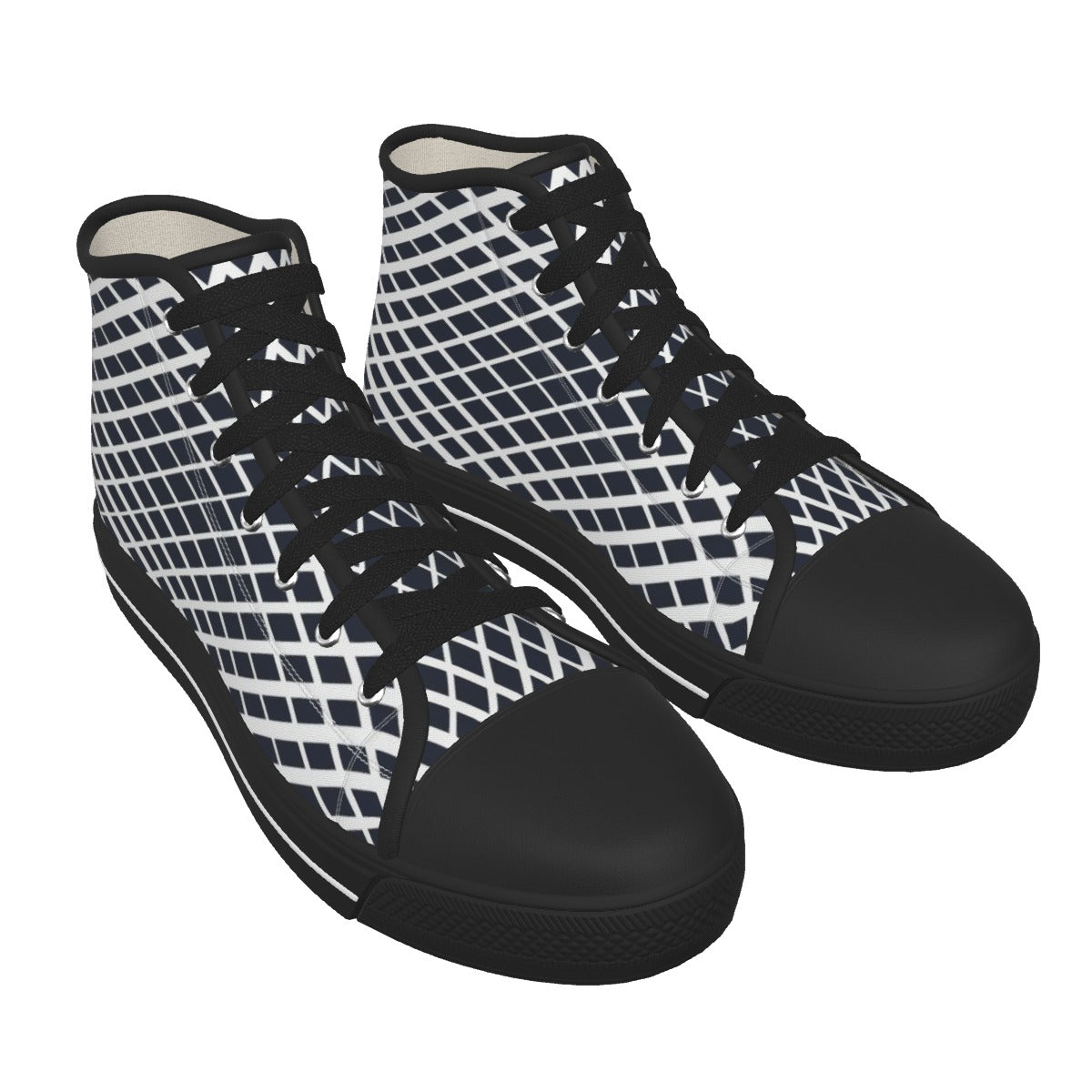 Men's White with Black Diamond Patter with Black Sole Canvas Shoes