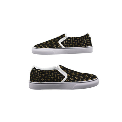 Men's Black with Gold Temple Pattern Design Slip On Sneakers