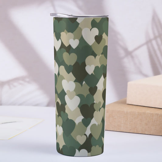 Skinny Green Camo Hearts Tumbler Stainless Steel with Lids 20OZ