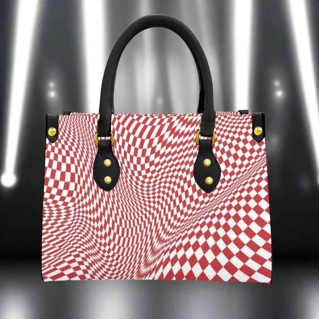 Women's Red 3D Wavy Checker Designer Tote Bag With Black Handle=-Exclusive Limited Edition/Design -Limited Stock Sold