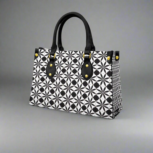 Women's Black Geometric Designer Tote Bag With Black Handle--Exclusive Limited Edition/Design -Limited Stock Sold